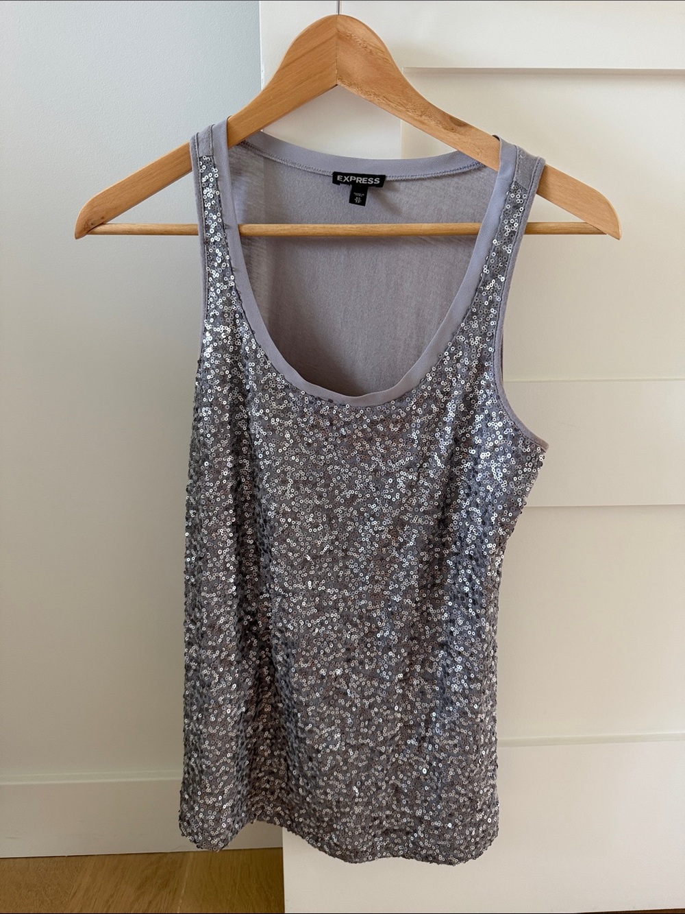 Express Silver Sequin Tank - Scoop Neck
